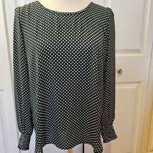 LOFT green and white Polka Dot blouse size M.